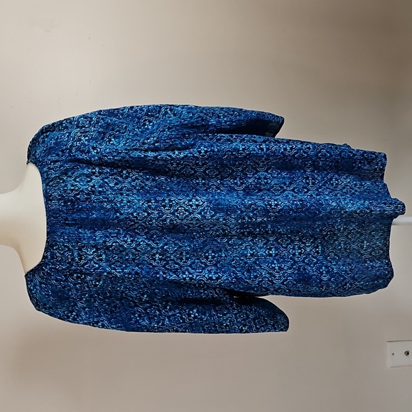 Catherines 3X NWT Tunic Top Tassel Tie Blue Paisley Sequin Pintucks Sleeves Boho - Picture 2 of 10